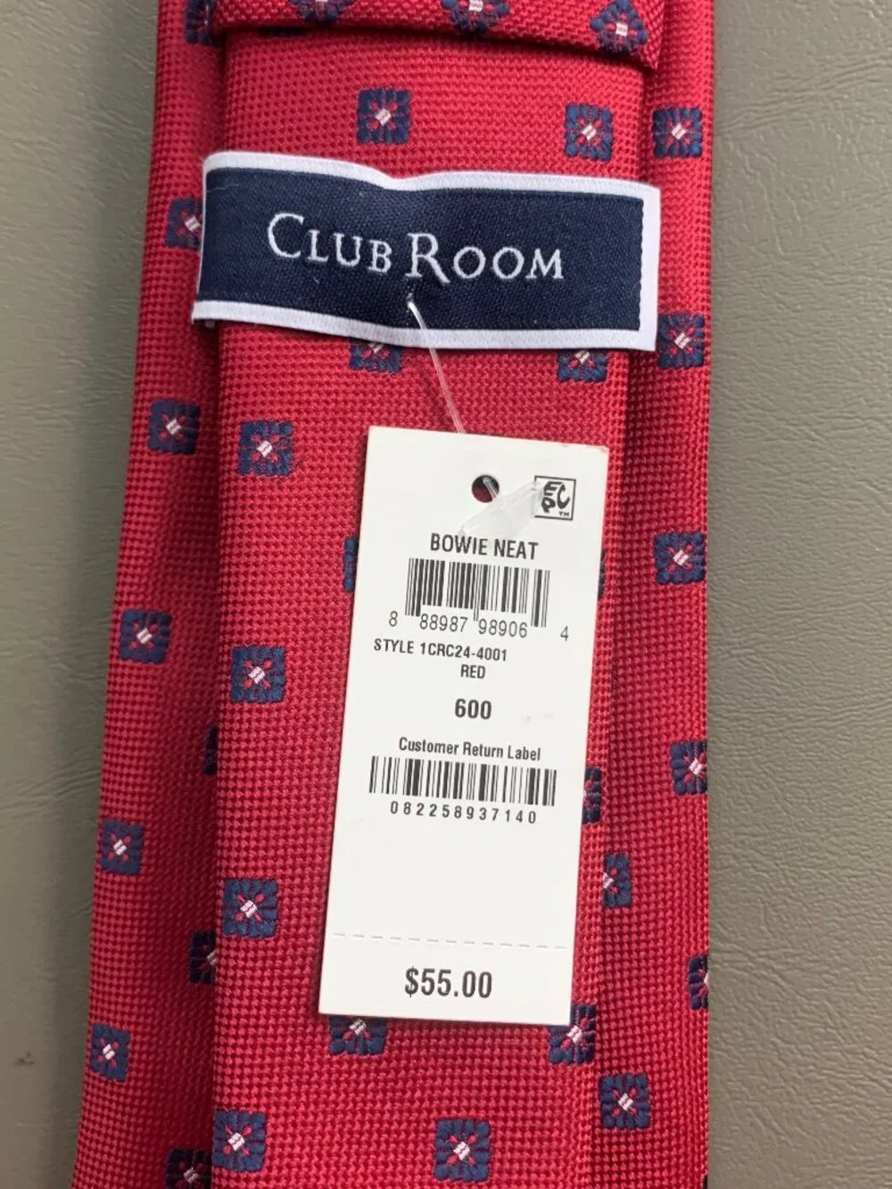 Club Room Men's 3'' 100% Polyester Neck Tie, Red Bowie Neat Squares, One Size